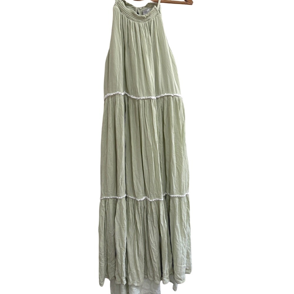 Rachel Zoe Sage Green Sleeveless‎ Tiered Maxi Dress Bohemian Cottagecore Size 4